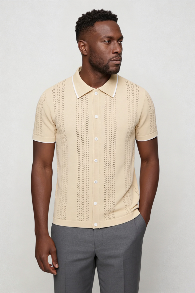 Marquez Knit Button Shirt - Beige