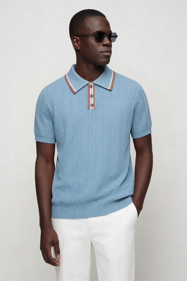 Caleb Knit Polo - Light Blue