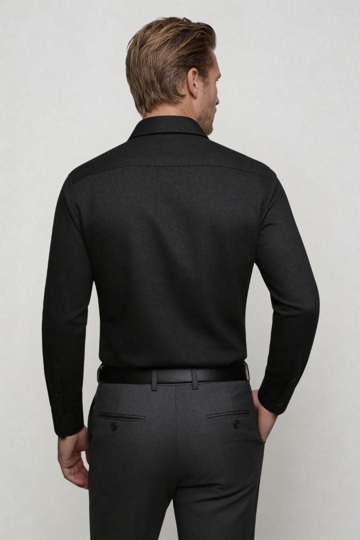 mens structured knit dress shirt black smart casual shirt