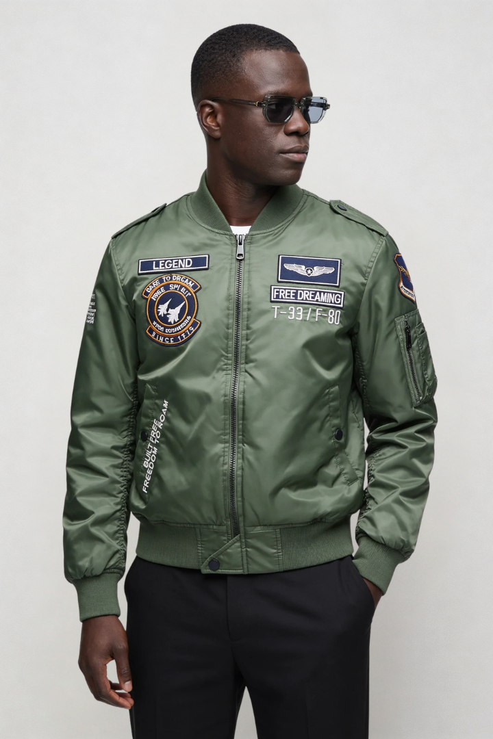 Ethan Squadron Aviator Bomber Jacket - Military Green
