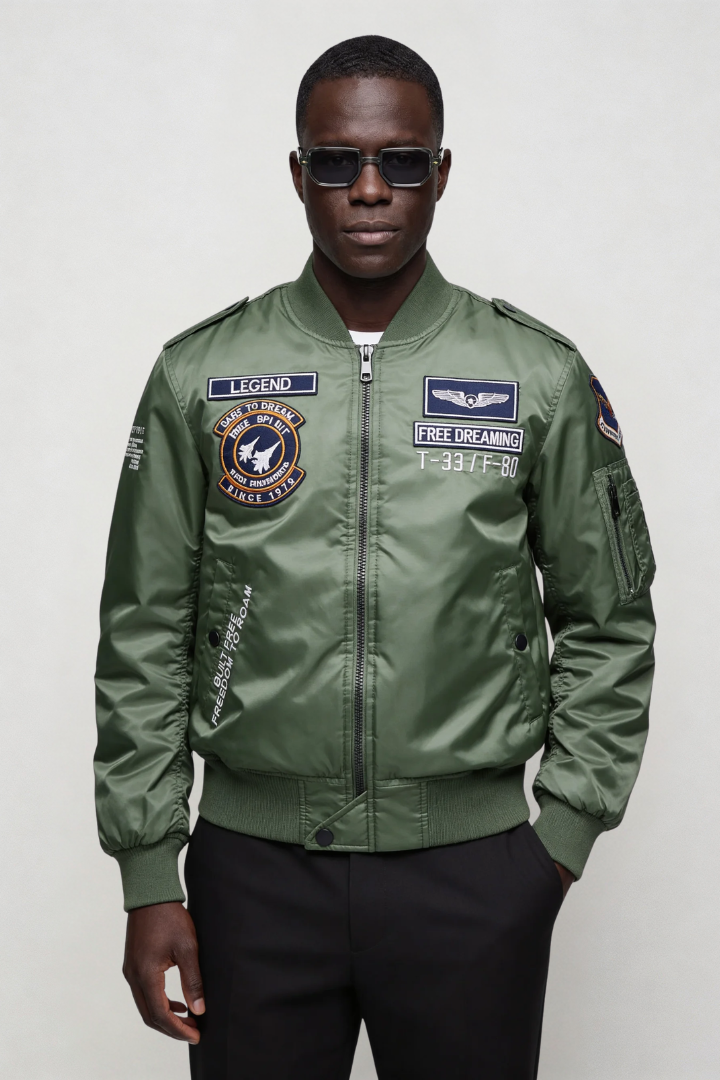 Ethan Squadron Aviator Bomber Jacket - Military Green