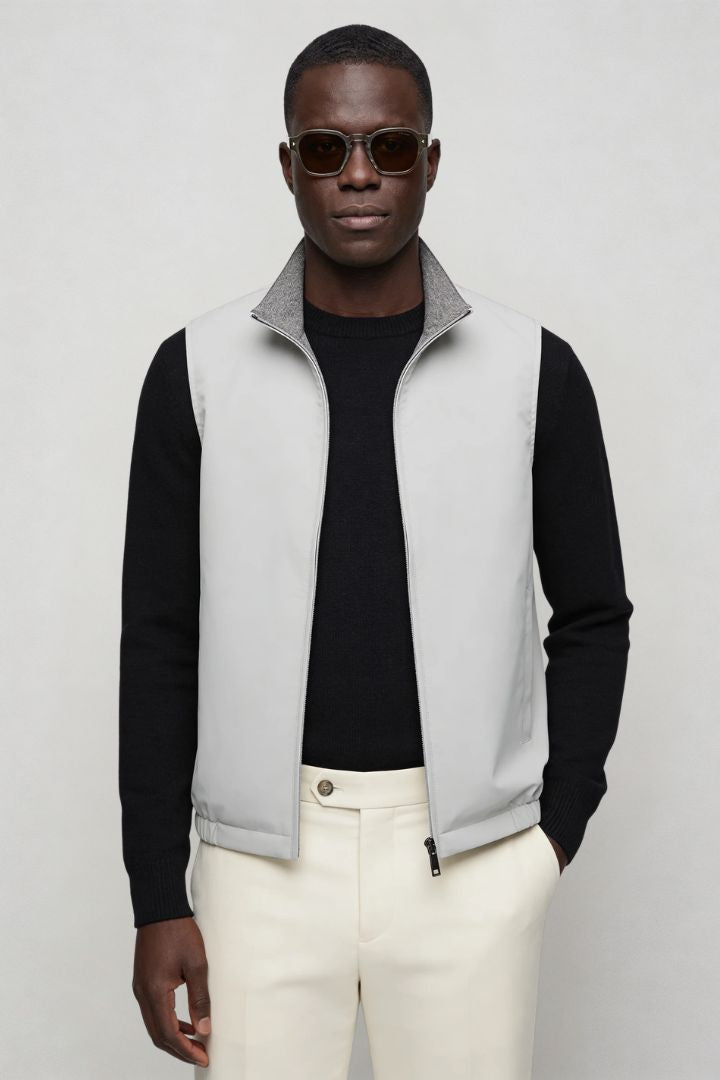 Lavencio Men’s slim fit reversible lightweight zip vest for smart casual layering gray