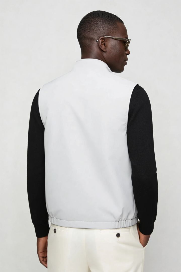 Lavencio Men’s slim fit reversible lightweight zip vest for smart casual layering gray back