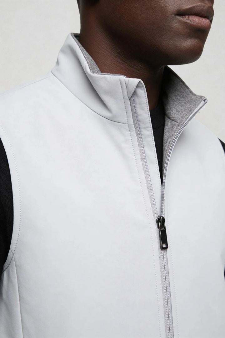 Lavencio Men’s slim fit reversible lightweight zip vest for smart casual layering gray close up