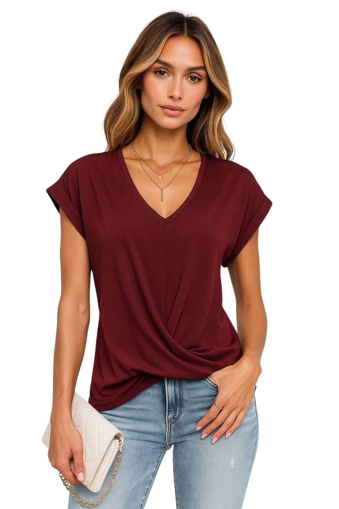 Verona V-Neck Blouse - Burgundy