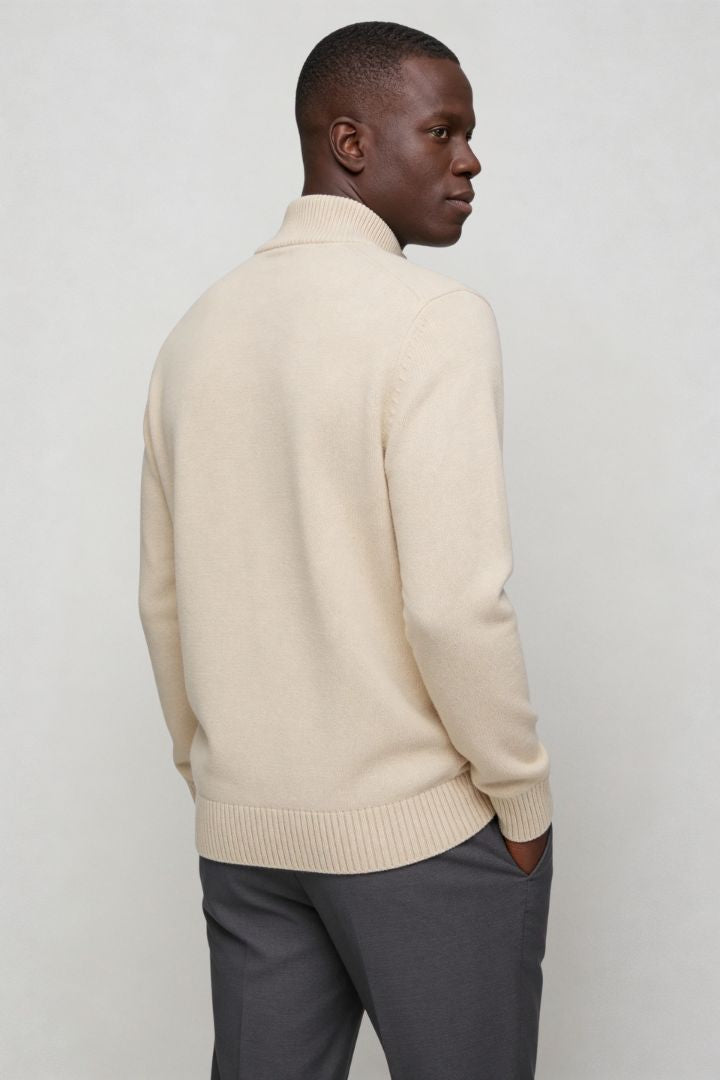 Modal Wool Quarter Zip Sweater - Beige