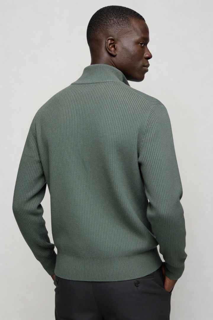 Modal Wool Quarter Zip Sweater - Sage Green