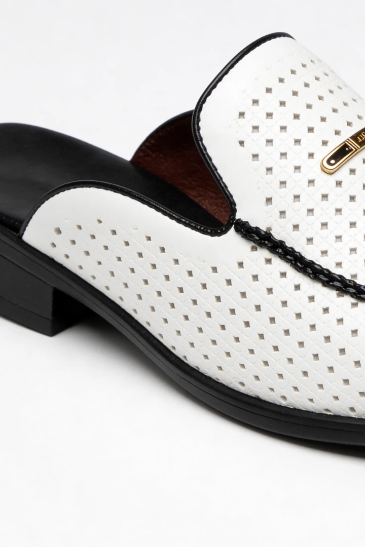 Anson Perforated Loafer Mule - White