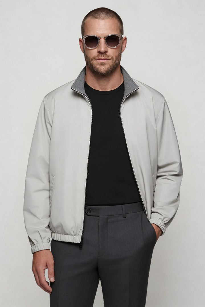 Lavencio Men’s lightweight reversible zip up jacket with slim fit modern casual design