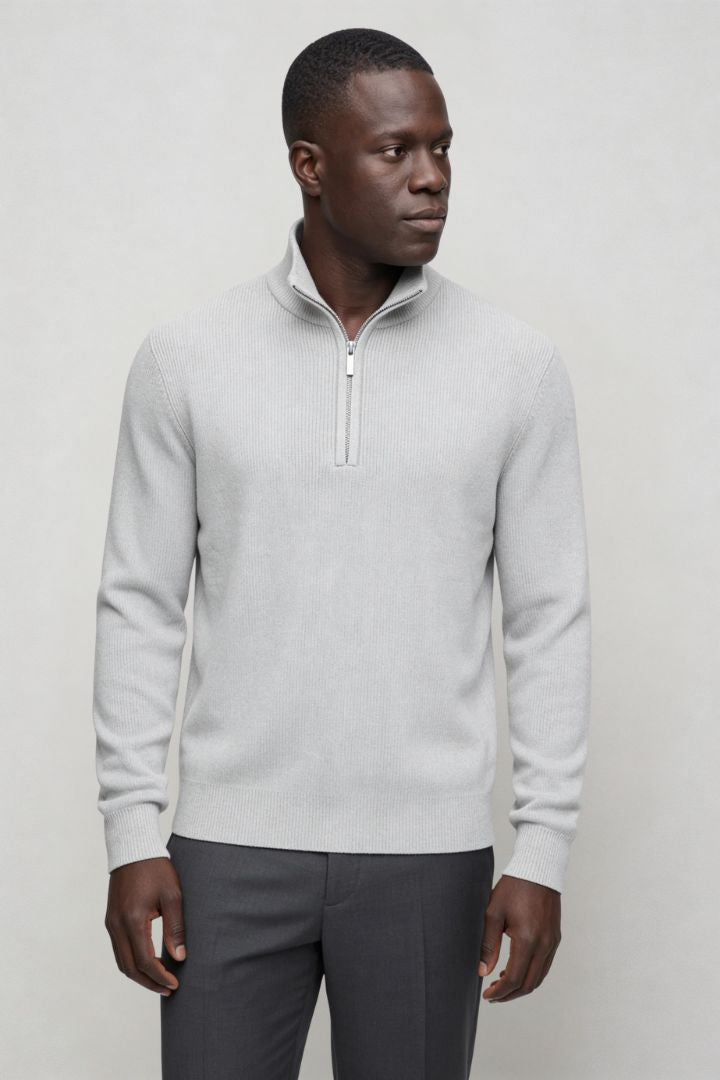 Modal Wool Quarter Zip Sweater - Cloud Gray