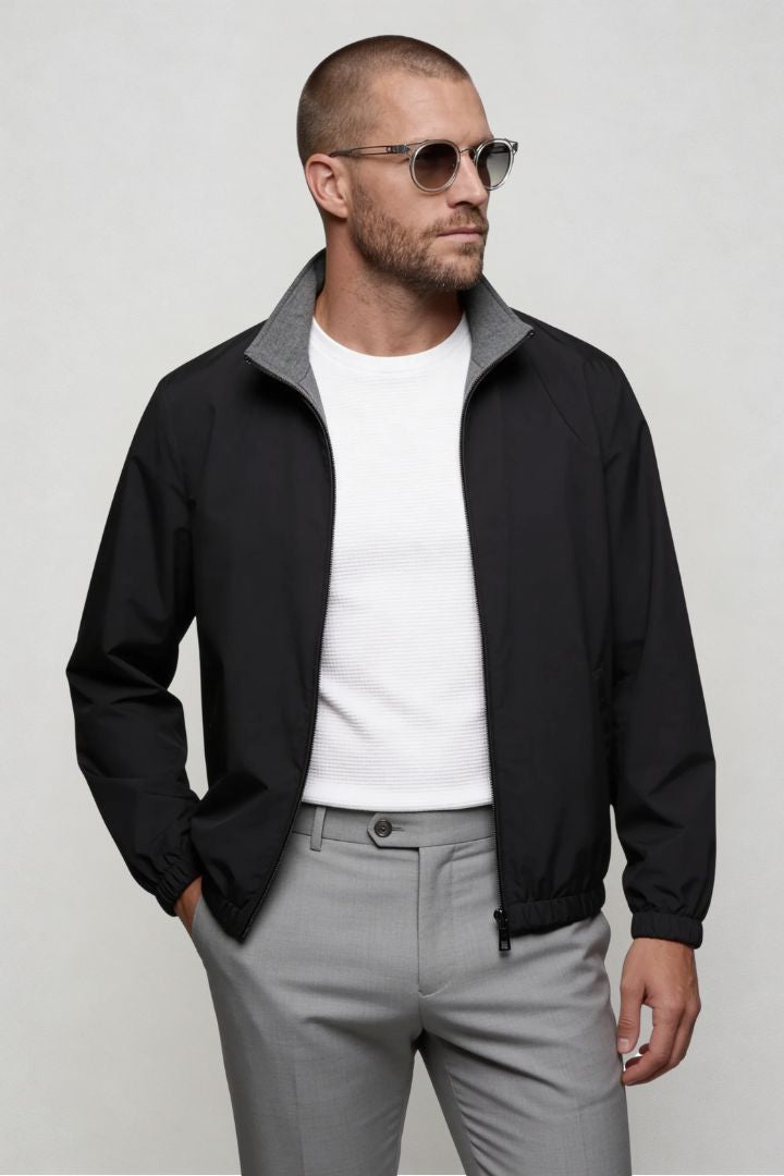 Lavencio Men’s lightweight reversible zip up jacket with slim fit modern casual design