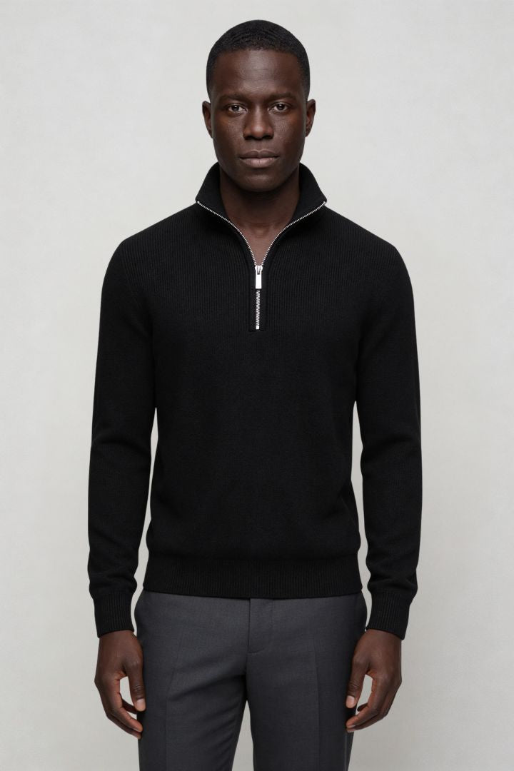 Modal Wool Quarter Zip Sweater - Black