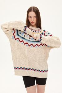 Aria Fair Isle Cable Knit Sweater - Cream