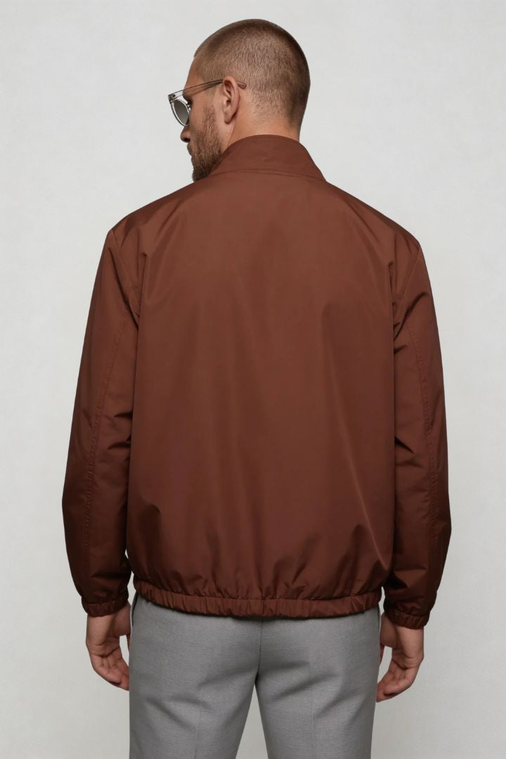 Men’s lightweight reversible zip up jacket with slim fit modern casual design back