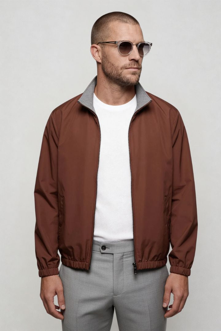 Men’s lightweight reversible zip up jacket with slim fit modern casual design