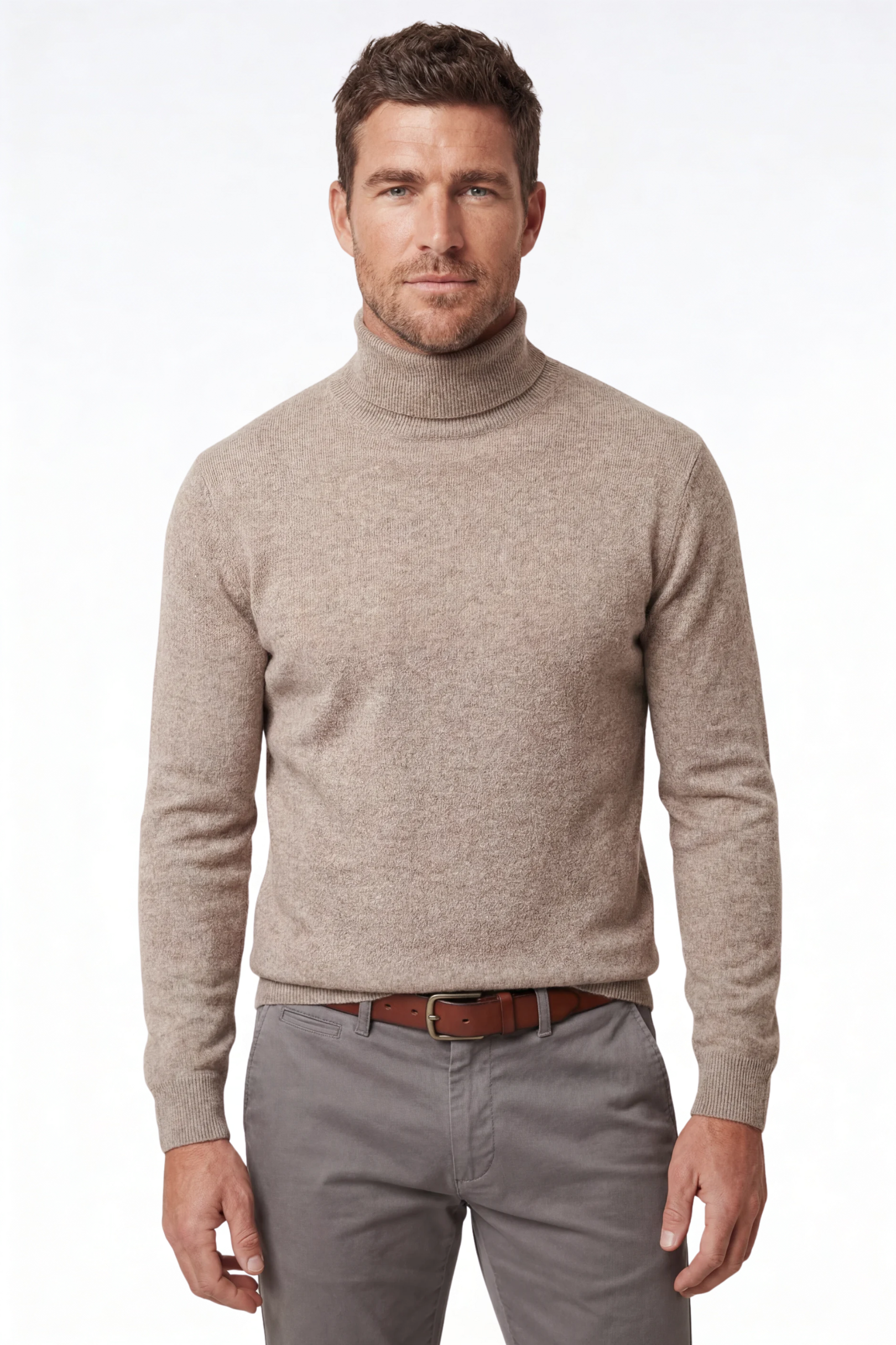 Men’s merino wool turtleneck sweater front view