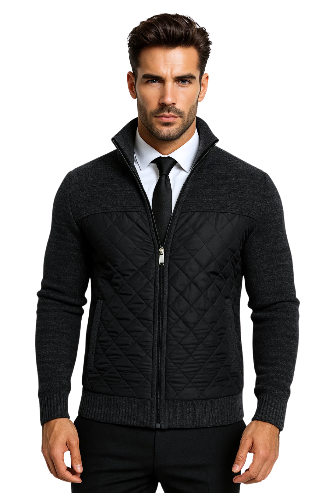 BRENTON QUILTED KNIT JACKET - BLACK
