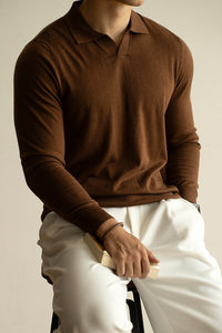 Benett Long-Sleeve Polo Shirt - Brown