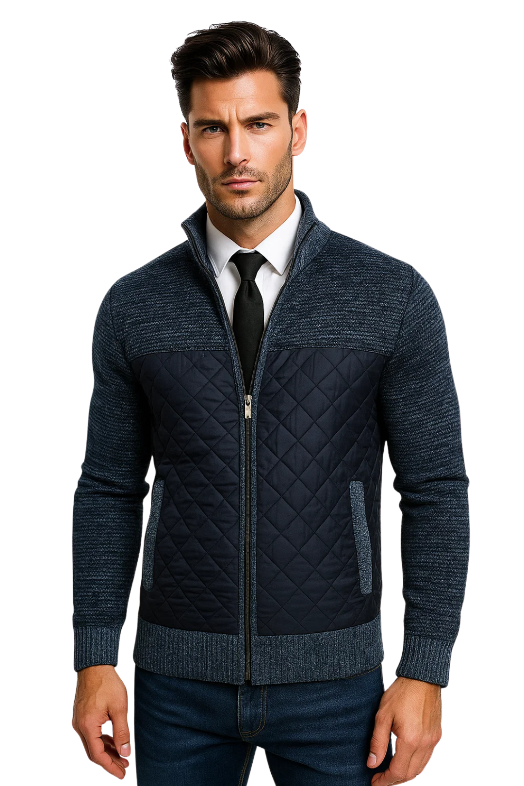 BRENTON QUILTED KNIT JACKET - BLUE