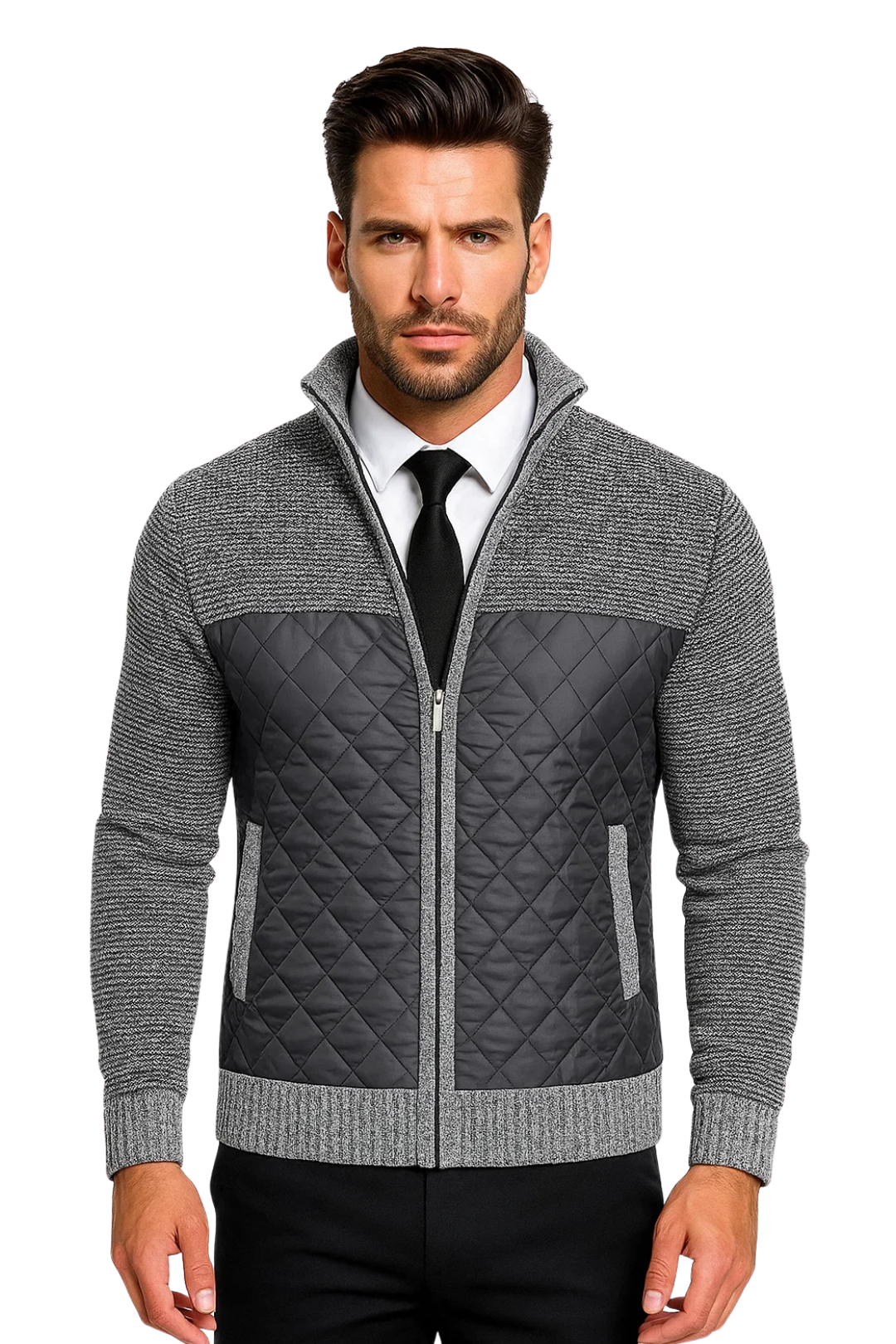 Brenton Quilted Knit Jacket - Grey