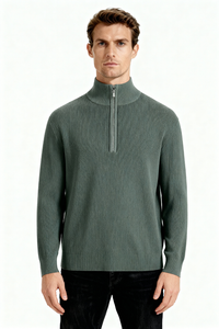 Modal Wool Quarter Zip Sweater - Sage Green