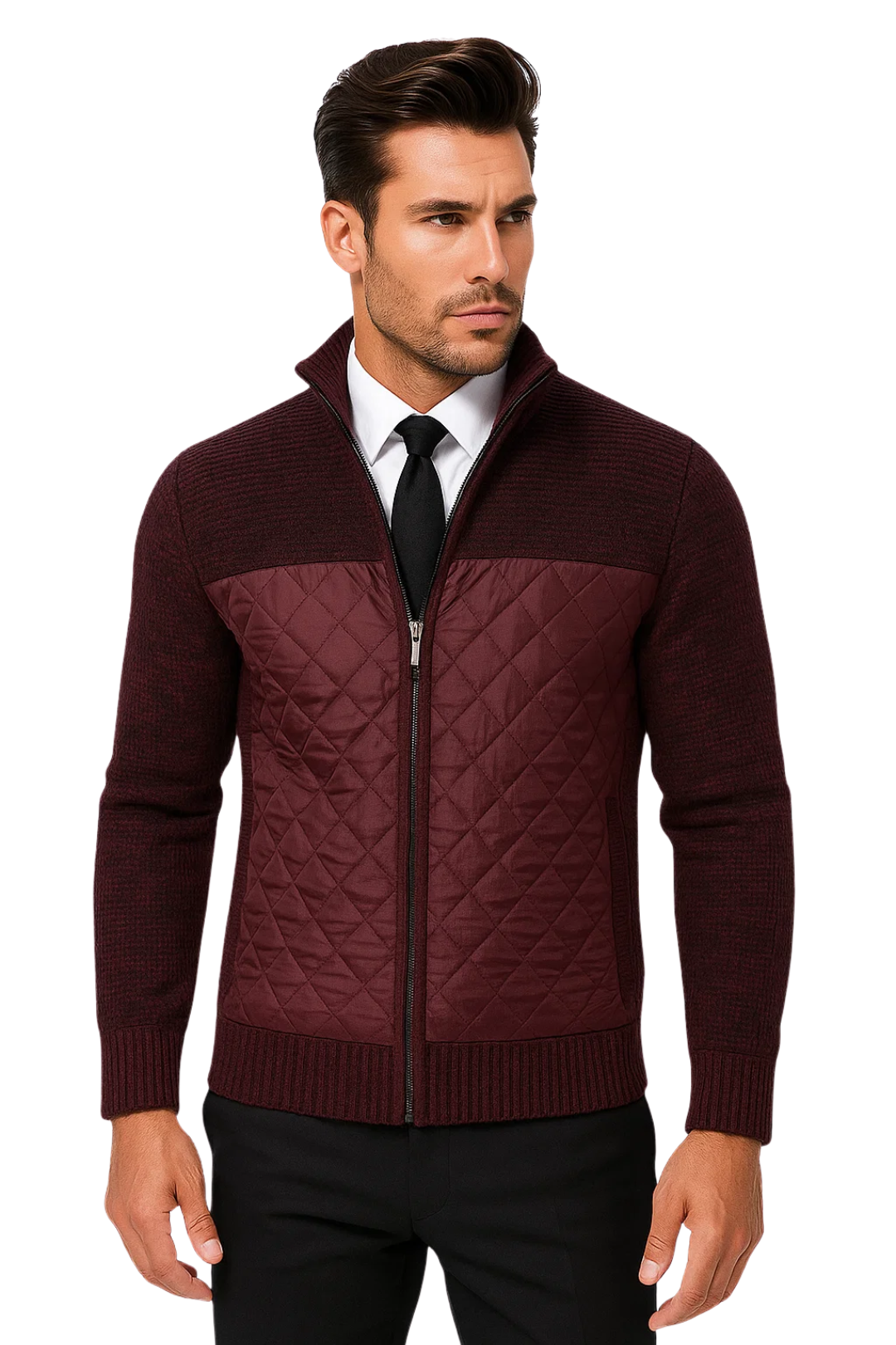 Brenton Quilted Knit Jacket - Burgundy