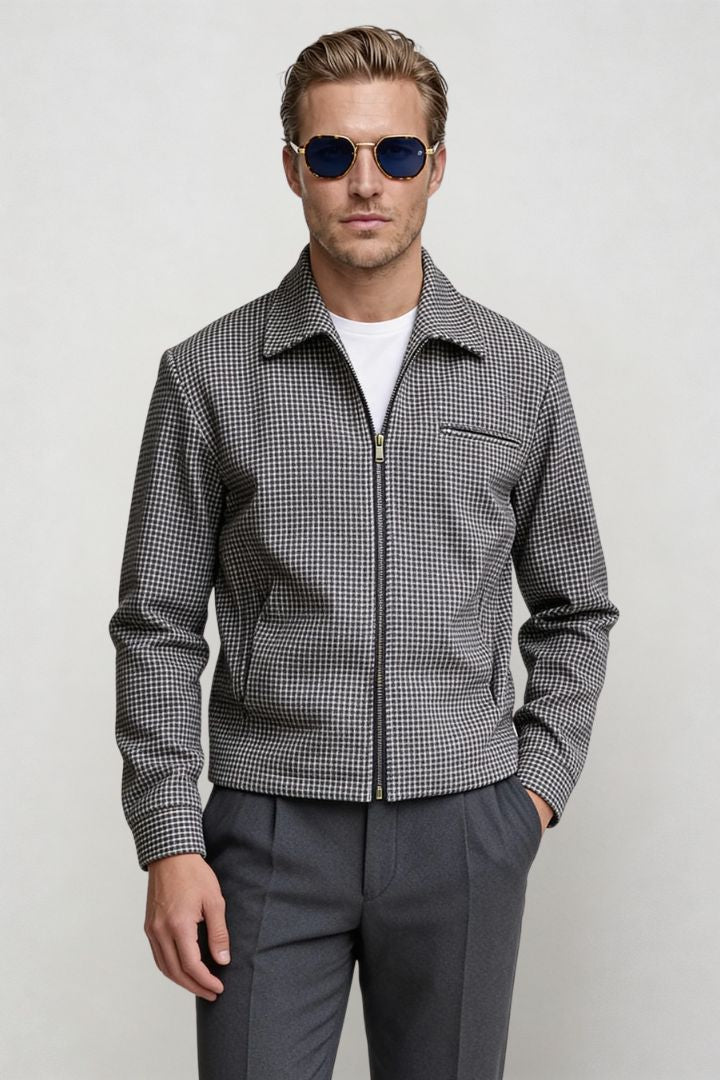 men black checkered zip jacket tailored fit