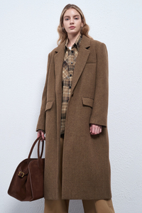 Monroe Long Herringbone Wool Overcoat