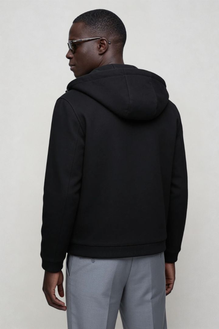 Men’s wool blend hooded zip jacket smart casual outerwear back