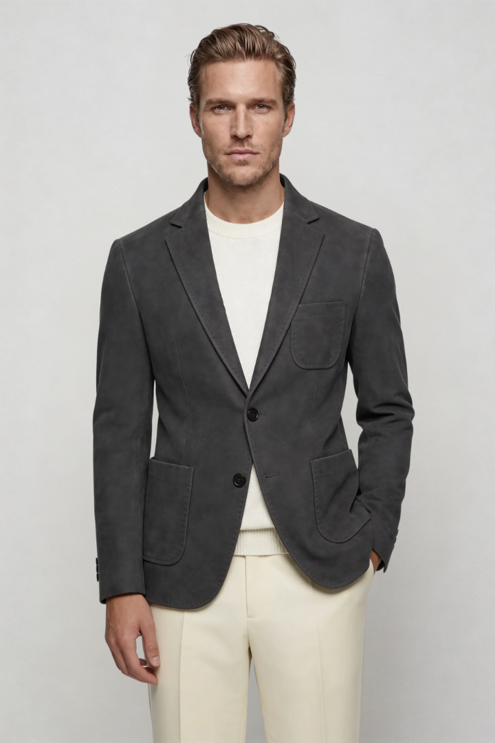 mens suede touch blazer charcoal smart casual blazer