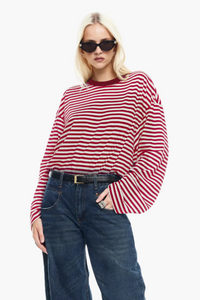 Striped Long Sleeve Shirt - Cherry
