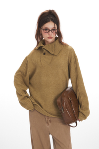 Maribel Button-Neck Wool Sweater
