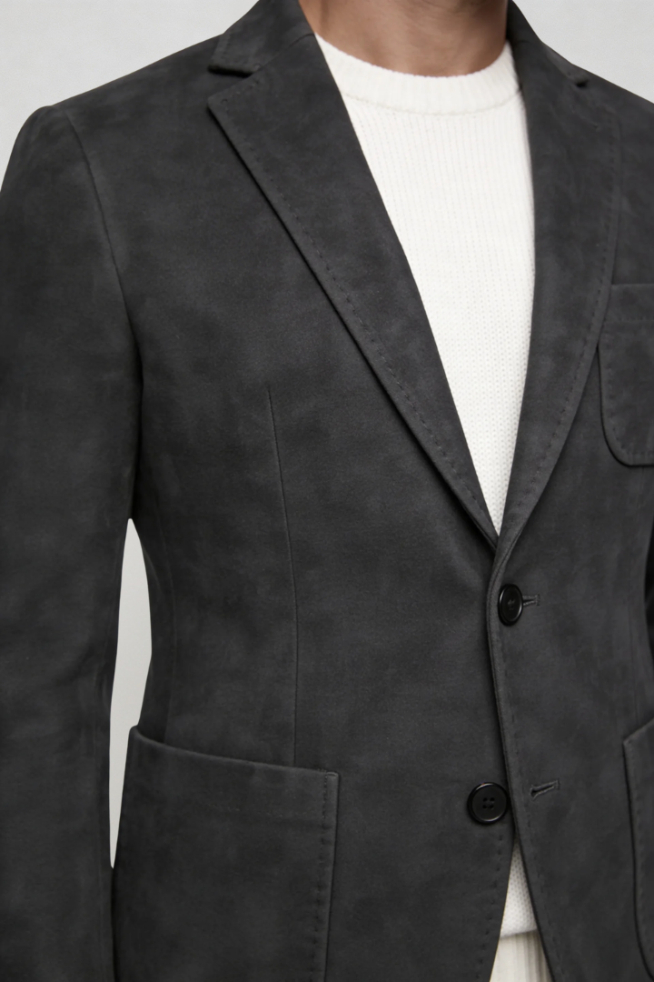 mens suede touch blazer charcoal smart casual blazer close-up
