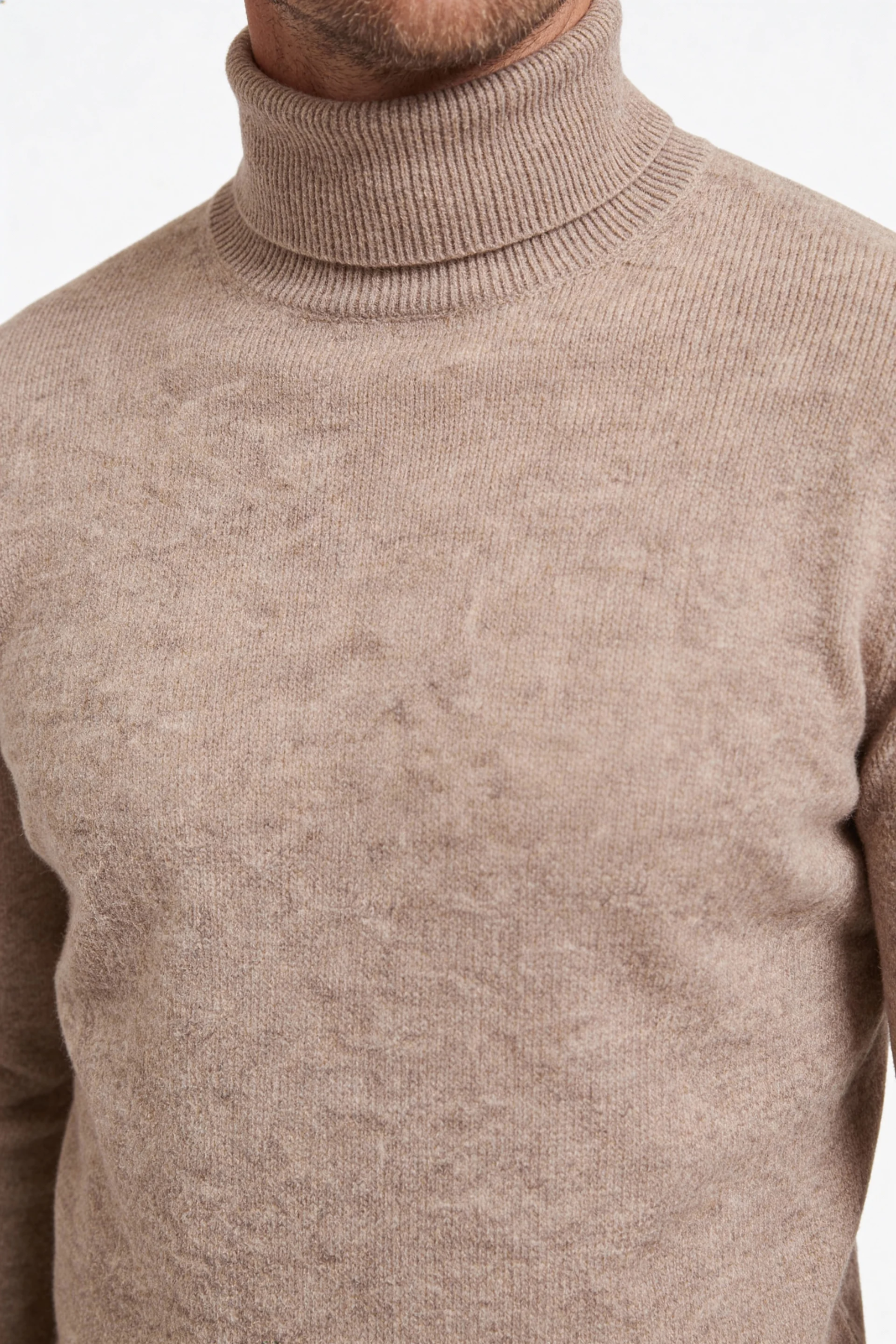 Men’s merino wool turtleneck sweater close-up