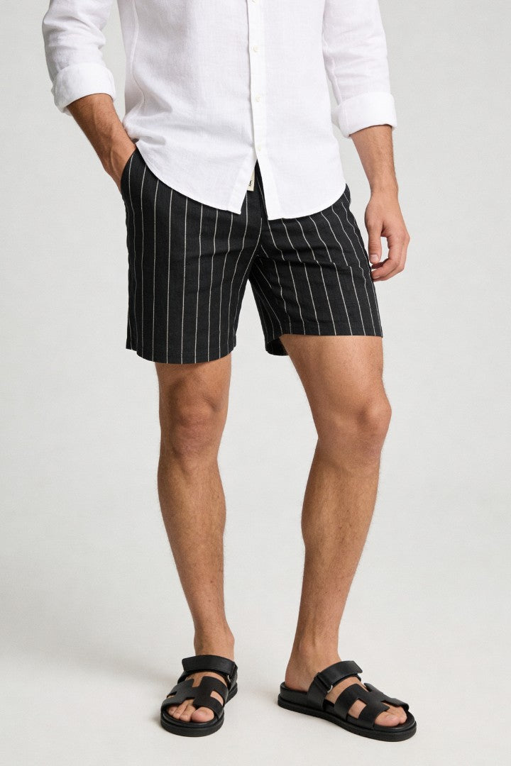 Tristan Linen Stripe Shorts - Black
