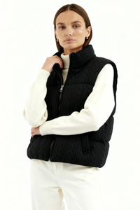 Mila Cable-Knit Puffer Vest - Black