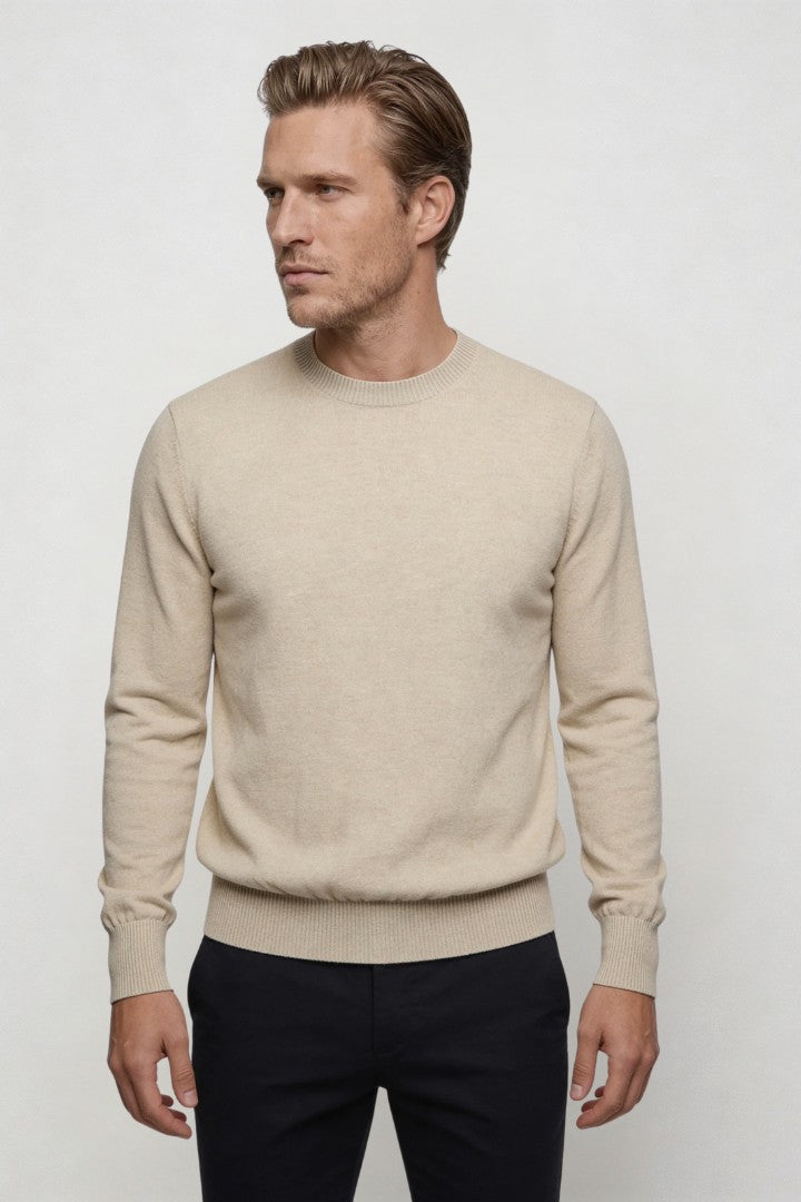 Theo Wool Crew Neck Sweater - Beige