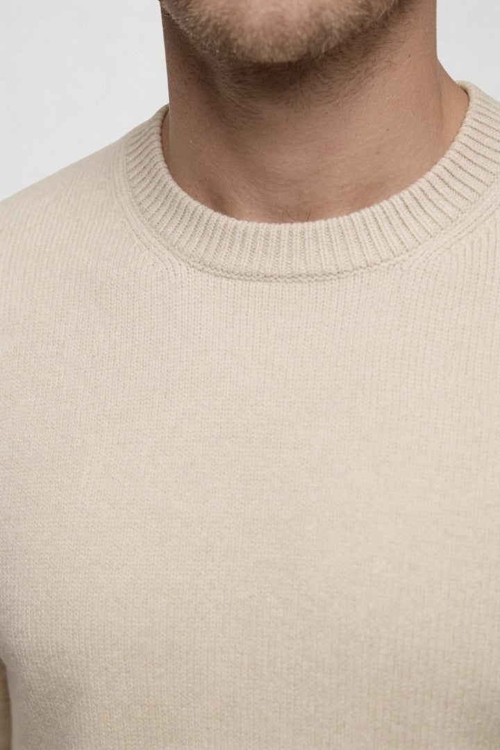 Theo Wool Crew Neck Sweater - Beige