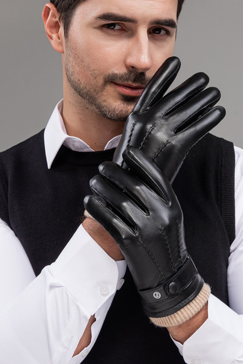Rafael genuine leather gloves for men with wool lining and adjustable wrist strap