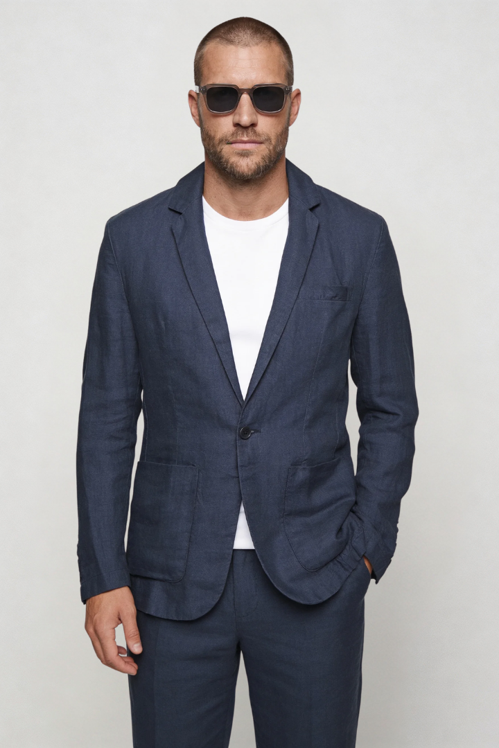 Raffaele Linen Summer Blazer - Navy