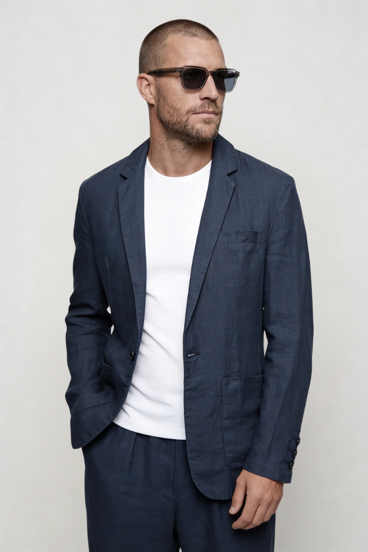 Raffaele Linen Summer Blazer - Navy