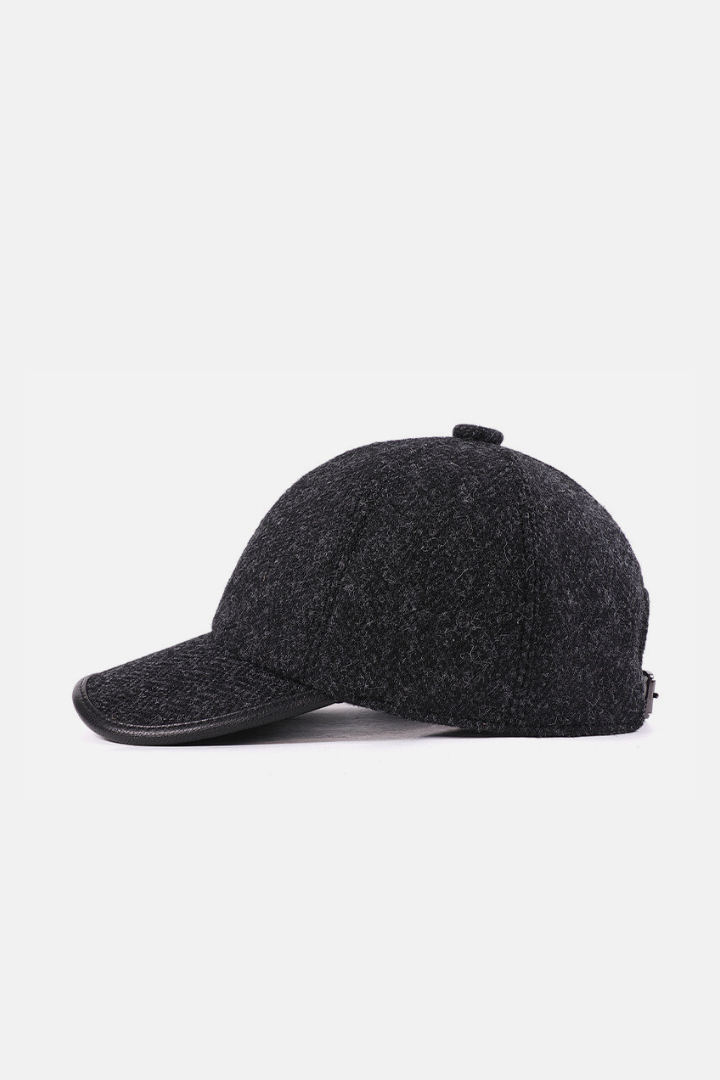 Roman pure wool baseball cap in dark tweed with adjustable leather strap for winter style