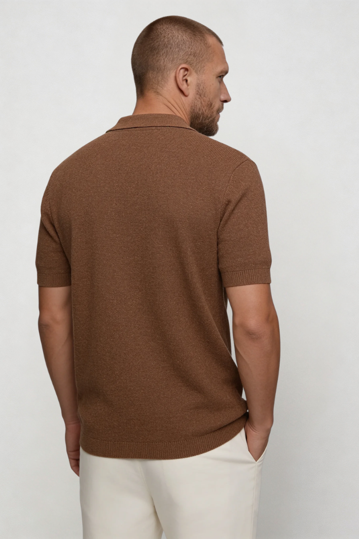 Henry Zip Knit Polo - Brown