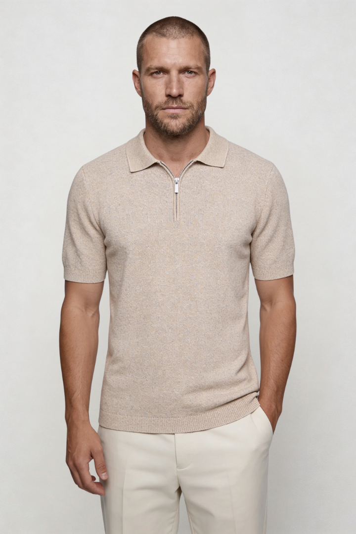Henry Zip Knit Polo - Beige