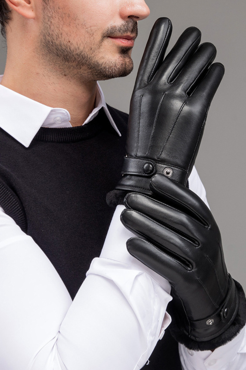 Hugo genuine leather gloves for men with fur lining and classic winter design