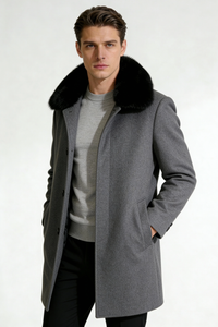 Sterling Fur Collar Wool Overcoat  - Gray