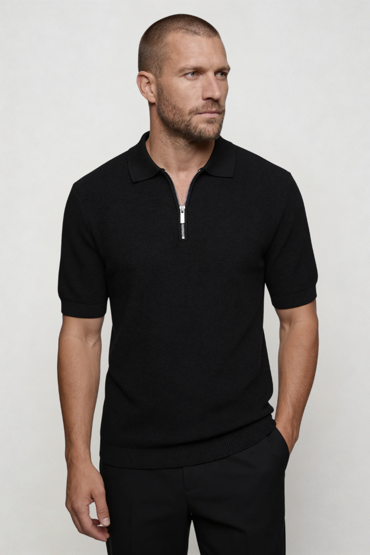 Henry Zip Knit Polo - Black