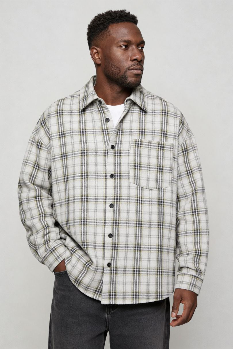 Men's light plaid button shirt casual overshirt 