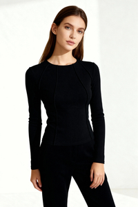 Lyrissa Ribbed Long Sleeve Top - Black