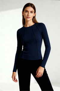 Lyrissa Ribbed Long Sleeve Top - Navy